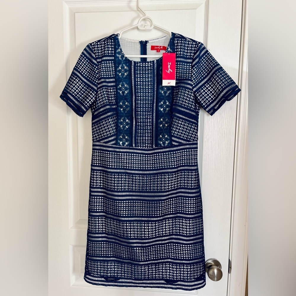 René Derhy Tam-Tam Indigo Blue Lace Mini Dress Parisian Boho size Medium